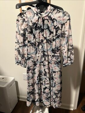 Review Australia Tie Neck Long Sleeve Dress - Pink & Black